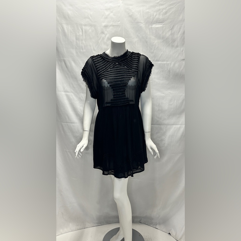 IRO Black Sheer Frayed Open Back Dress Size 36